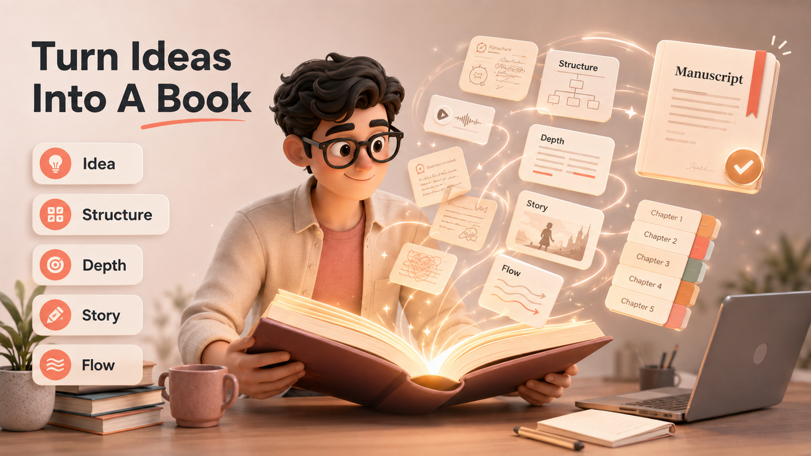 Mascot turning scattered notes into a structured book manuscript
